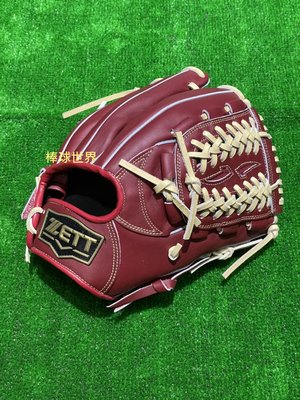 棒球世界全新 ZETT硬式棒壘球內野手網狀檔手套特價酒紅色(BPGT-55204)
