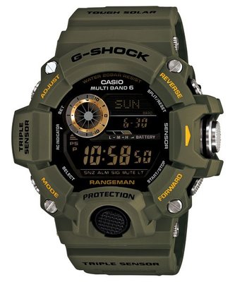 【金台鐘錶】CAISO 卡西歐 G-SHOCK RANGEMAN系列 電波錶 三大感應器 (軍綠) GW-9400-3