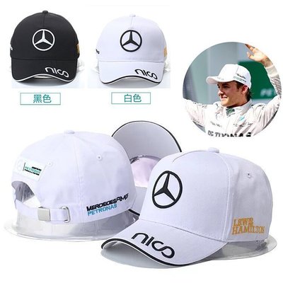 【熱賣精選】Mercedes-Benz摩托車機車賽車帽汽車標誌帽賓士車隊帽彎檐嘻哈帽男女款高爾夫棒球帽太陽帽鴨舌帽子-L