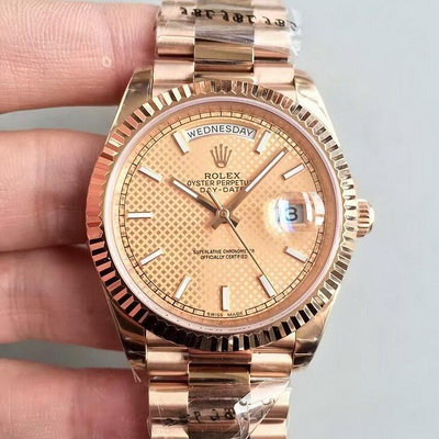 直購#勞力士 Rolex DaytDate 系列 40MM 全玫瑰金殼玫瑰金面格紋夜光釘 男士機械腕錶 送調表器