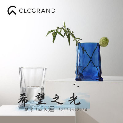 花瓶藍色玻璃花瓶ins風輕奢高級感透明插花水養創意水培客廳餐桌擺件花器