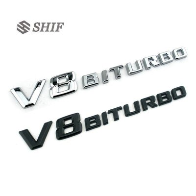 2 x 賓士V8 BITURBO高性能AMG引擎車標貼側標葉子板車貼-飛馬汽車