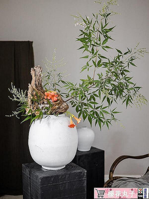 紅陶藝術花瓶花器陶瓷花瓶簡約客廳落地擺件北歐白色陶月亮罐仿真
