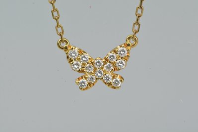 【芬芳時尚】日本購回日本專櫃品牌AHKAH 金色18K蝴蝶天然鑽石項鍊 不議價