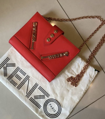Kenzo經典款logo拉鍊玫瑰金鏈斜背包