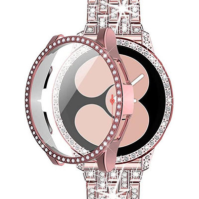 天極TJ百貨適用三星galaxy watch 5 /watch 5 pro 鑲鑽錶帶+單排鑲鑽一件式錶殼套裝 watch 4