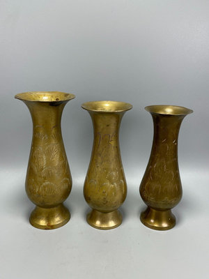 銅花瓶，老銅花瓶，刻花銅花瓶，銅插花藝術擺件，包漿漂亮，重48739