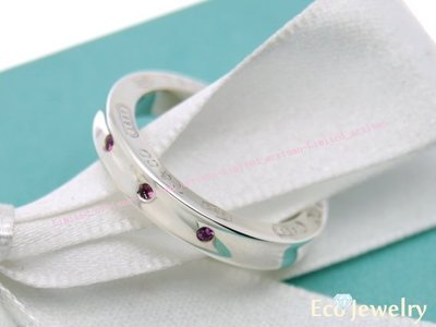 《Eco-jewelry》【Tiffany&amp;Co】1837bvlgari款側三粉紅寶石窄版純銀925戒指~專櫃真品已送洗