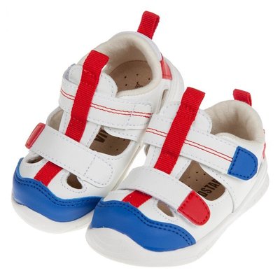 童鞋(14~16公分)BABYVIEW頂級皮質白藍色兒童運動護趾涼鞋O8K20AM