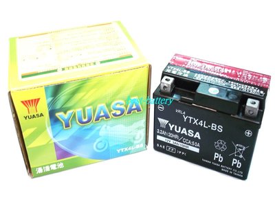 頂好電池-台中 台灣湯淺 YUASA YTX4L-BS 高性能免保養機車電池 GTX4L 50CC用