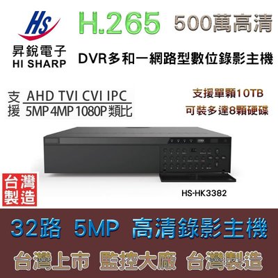 昇銳 32路 500萬 H.265 5MP 監控主機 多合一 DVR 網路型數位錄影主機 手機遠端 HS-HK3382