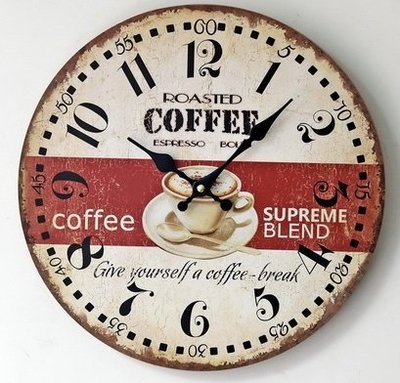 星雜貨設計 zakka Vintage歐式鄉村風 復古仿舊 美式工業LOFT COFFEE咖啡杯質感圓型掛鐘 時鐘 圓鐘