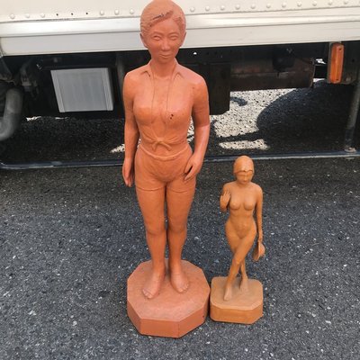 日本 早期 木雕作品 女人 2尊 高82、47公分