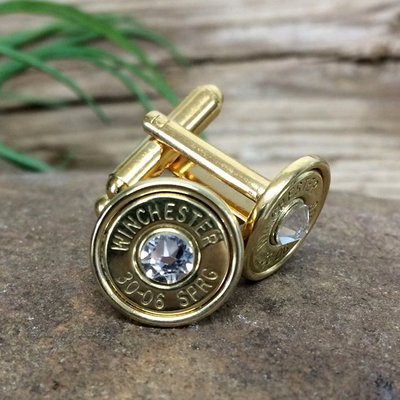 美國 Bullet - 30-06 SPRG 春田步槍子彈袖扣（水鑽版 / 黃銅）袖釦 水鑽袖扣 水鑽袖釦