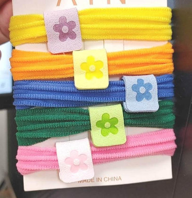 五瓣花標誌彩色髮束(粉色、橘色、藍色、綠色、黃色)-5個顏色一卡