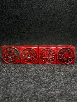 雞血石雕刻四大神獸印章雞血石在中國有吉祥之意，紅色在中國有吉祥之意，寓意遠離災難。所以雞血石549 古玩雜項【好運來】
