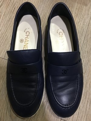 香奈兒Chanel 海軍藍小羊皮樂福鞋 平底鞋 36號