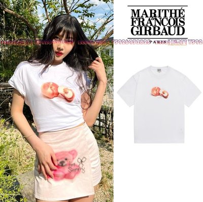 樸秀榮同款 marithe韓國設計師品牌 水蜜桃字母印花寬松短袖T恤-zero潮流屋
