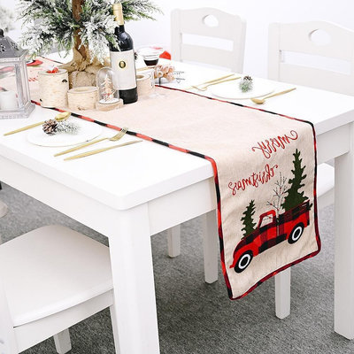 【現貨精選】倉巖聖誕節裝飾品汽車聖誕樹桌旗餐桌裝扮桌布居家氣氛布置餐墊