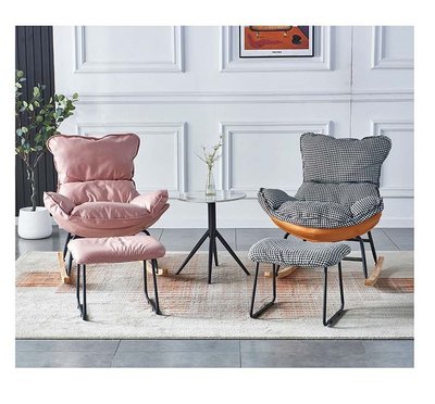 【zi_where】*密爾頓~粉紅/千紋格紋科技布面主人椅/沙發(搖椅+腳椅) $8800