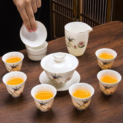 促銷 功夫茶具全套家用輕奢泡茶壺蓋碗泡茶杯辦公室會客整套羊脂玉白瓷可開發票