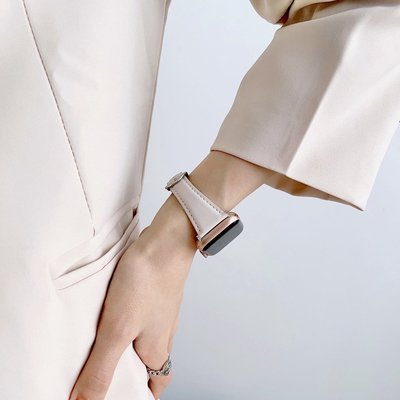 gaming微小配件-漸細腰皮革錶帶 適用於 Apple Watch S8/Ultra/7/6/se2/4 蘋果智能手錶配件 顯瘦-gm
