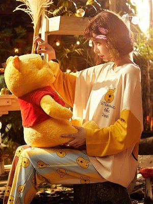 促銷打折 迪士尼聯名睡衣女春秋季薄款卡通長袖純棉甜美可愛家居服兩件套裝