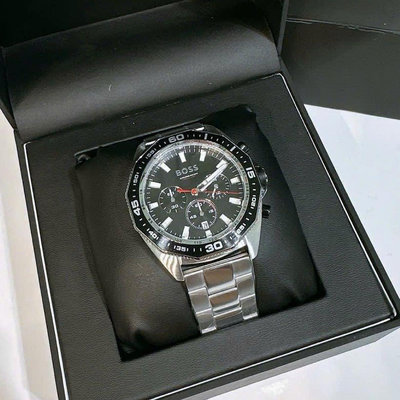 HUGO BOSS Energy 黑色錶盤 銀色不鏽鋼錶帶 石英 三眼計時 男士手錶 1513971