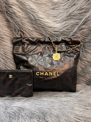 Chanel AS3260 黑色 牛皮 金釦 小號 22 Bag 垃圾袋 肩背包 托特包