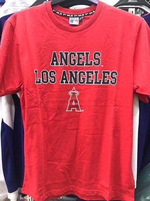 MLB美國大聯盟 天使隊 流行款 無背號 圓領棉質T恤 紅 5910257-150 全新 正品