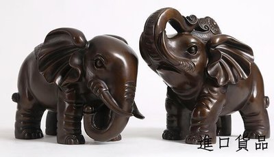 現貨日式 招財純銅象對象擺件 銅雕刻招財招福大象一對銅製對象擺飾如意福氣大象工藝品風水擺飾禮物可開發票