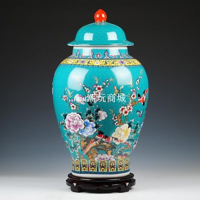 下殺-景德鎮陶瓷器 歐式琺瑯彩儲物罐將軍罐擺件 50斤米缸米桶 大號