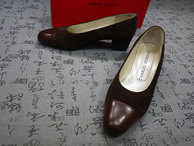 日本製 CHARLES JOURDAN 麂皮粗跟鞋 USA 6.5 EUR 37 JPN 23.5 CM
