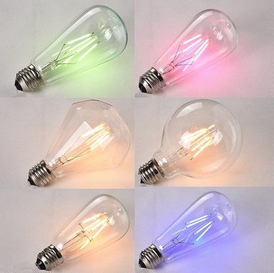 LED燈泡 LED愛迪生燈泡 LED彩色裝飾燈泡 復古裝飾彩燈 仿鎢絲LED燈絲燈泡 ST64彩色鎢絲燈泡 節日裝飾燈泡