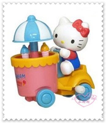 ♥小花花日本精品♥ Hello Kitty 冰淇淋屋發條車 自行車 小車 藍色 蝴蝶結 玩具 50115501