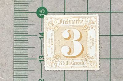 【郵卡庫2/百年票】圖恩和塔克西斯(德)1866年SG44，有色點線齒 3格羅申/橘棕，原膠背貼新票 SP7424