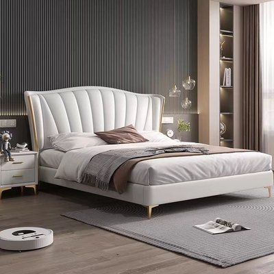 現代簡約床真皮床雙人1.8x2米主臥大床實木高箱儲物1.5米軟床婚床~特價