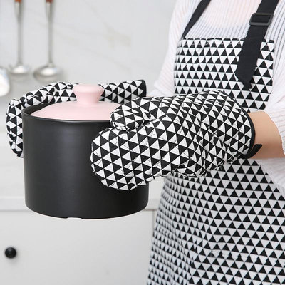 微波爐手套隔熱防燙棉質加厚專用家用廚房烤箱烘焙耐高溫可愛圍裙~摩仕小店