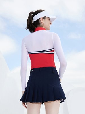 特賣-高爾夫女裝韓國立領拼接冰絲運動球衣顯瘦修身長袖上衣高端球服女