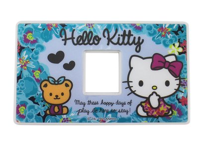 【卡漫迷】 Hello Kitty 單孔 開關 蓋板 小熊藍 ㊣版 三麗鷗 凱蒂貓 按鍵 裝飾板 家飾 造型 黏貼式