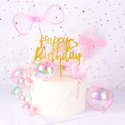 下殺 (null)烘焙蛋糕裝飾 大號帶鉆粉嫩蝴蝶結 粉色彩色幻彩球生日甜品裝扮