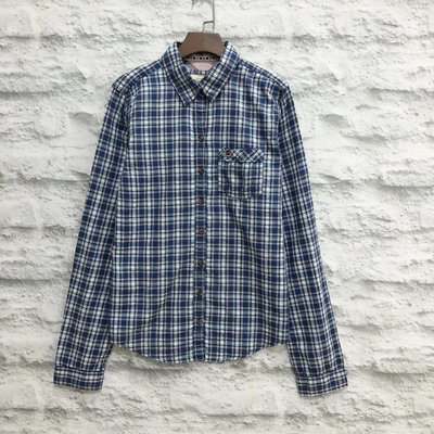 Maple麋鹿小舖 Hollister Co ＊ HCO 女生藍格紋長袖襯衫 ＊ ( 現貨M號 )