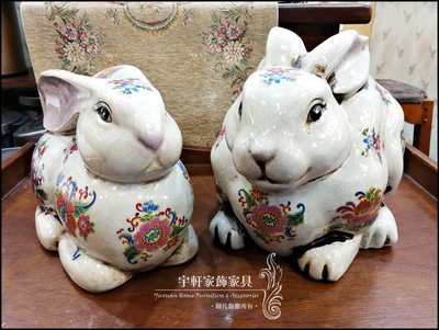 中國風兔子彩繪陶瓷擺飾藝品擺件公仔現貨民宿店面居家展示擺設室內設計送禮　♖花蓮宇軒家飾家具♖