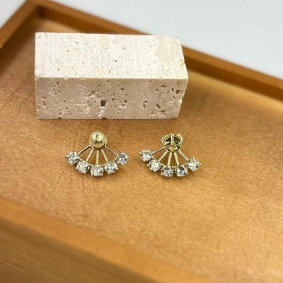 【翰貝格名牌館】全新真品 Dior PETIT CD 復古金 字母 扇形 珍珠 水鑽 針式 耳環