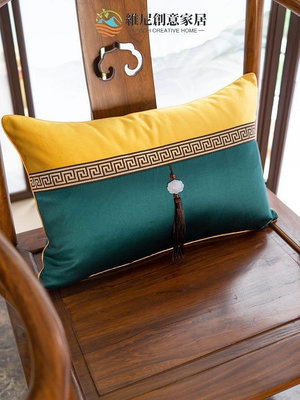 熱銷 靠墊墨綠色沙發客廳新中式簡約紅木椅墊家用座椅腰墊腰枕護腰定制可開發票