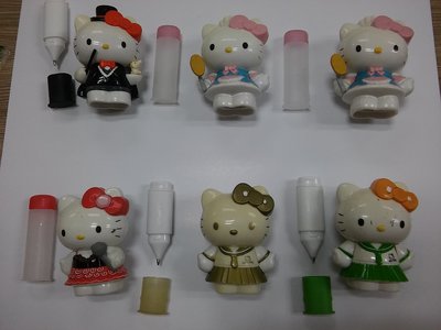 Sanrio hello，Kitty凱蒂貓 硬質塑膠玩具6隻合售/有磨擦 使用 材質發黃等痕跡。不保證原子筆墨水一定能寫