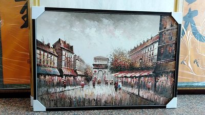 『府城畫廊-手繪油畫』歐風－巴黎街景畫－凱旋門－63x93－(含框特價販售中)－賣場裡有各尺寸油畫國畫，我們有實體店面－