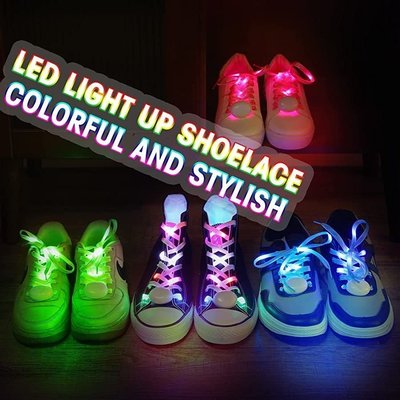 熱銷 網紅潮LED發光閃光熒光鞋帶七彩夜光帆布鞋裝飾鞋帶夜跑裝備爆閃