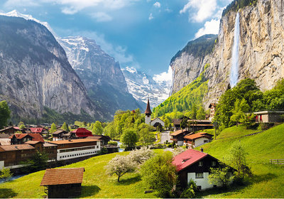 33076 3000片歐洲進口拼圖 TRE 風景 瑞士 夢幻瀑布小鎮盧達本納