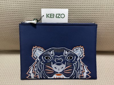 超低優惠KENZO橘虎刺繡深藍太空棉手拿包 100%原廠公司貨 賠本出售 支持驗貨!!